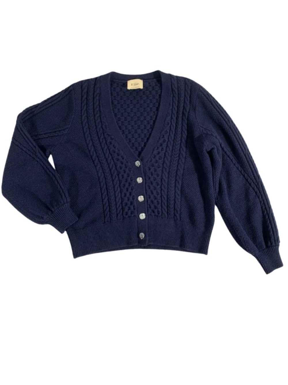 Elie Tahari Cable Knit Cardigan Sweater Women S/M Minimalist Boho Preppy